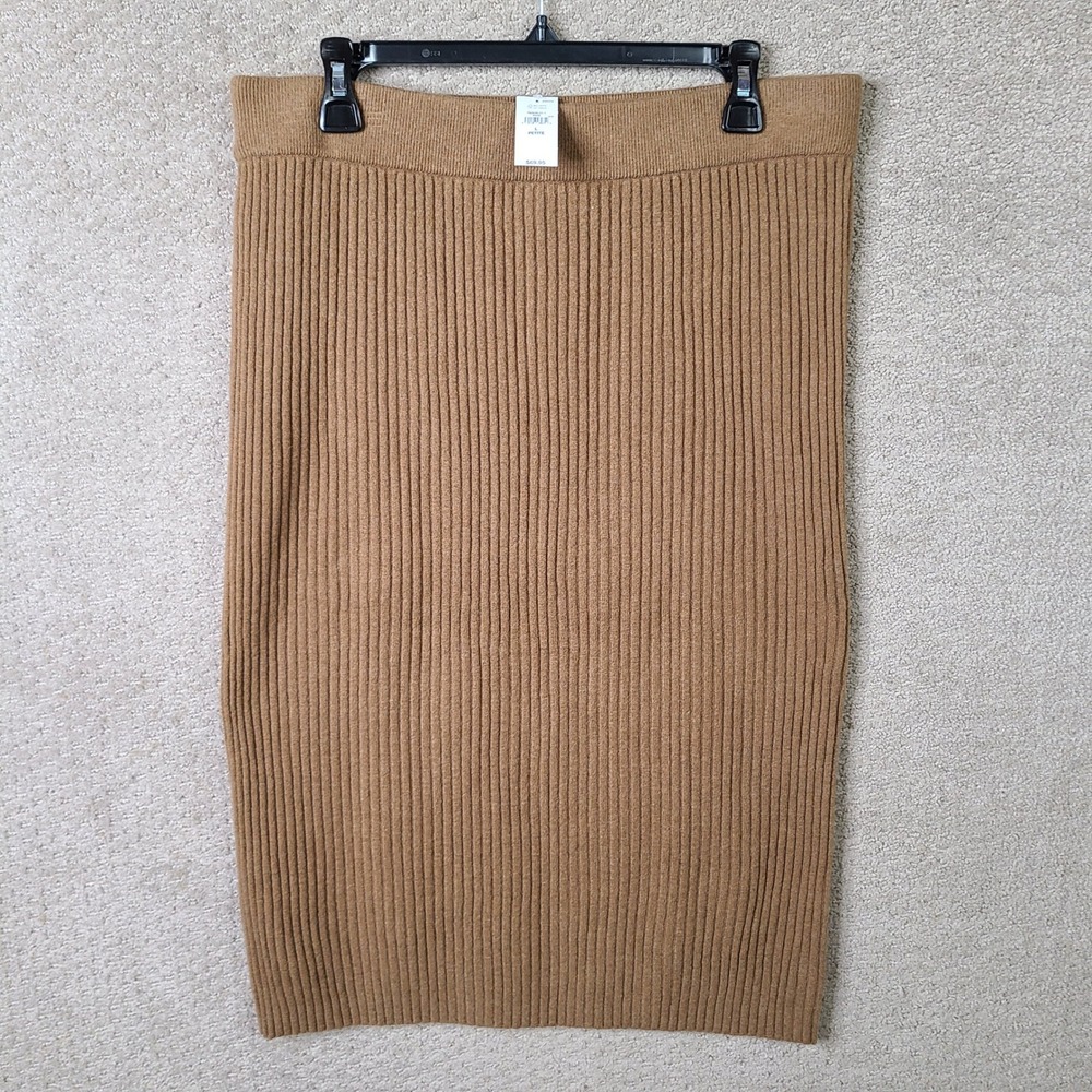 Gap Skirt Womens Large Petite Brown Ribbed Knit Pencil Cotton Blend Casual NEW